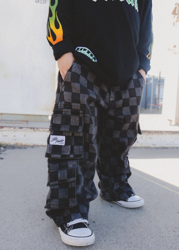 Checkered Baggy Black Kids Jeans