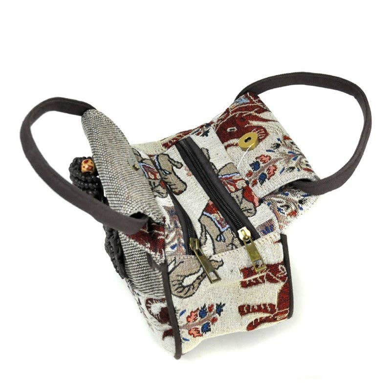 Handmade Mini Jute Tote Bag With Embroidery: WHITE
