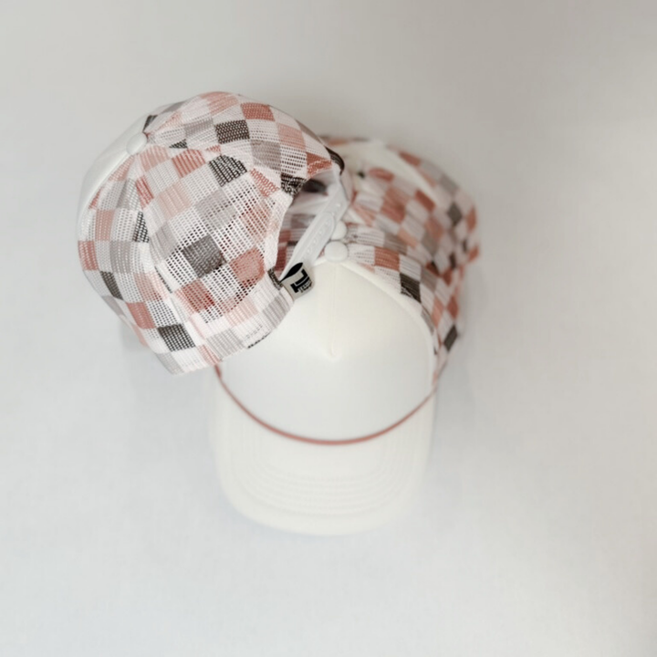 TRUCKER HAT BLANK - Neutral Multicolored Checkered