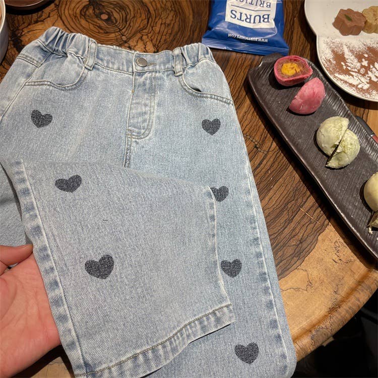 Heart Wide-Leg Denim Jeans: Blue / English / 3/4