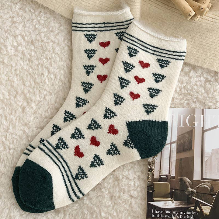 Christmas Festive Patterns Socks, Retro Holiday Themed Socks: Heart