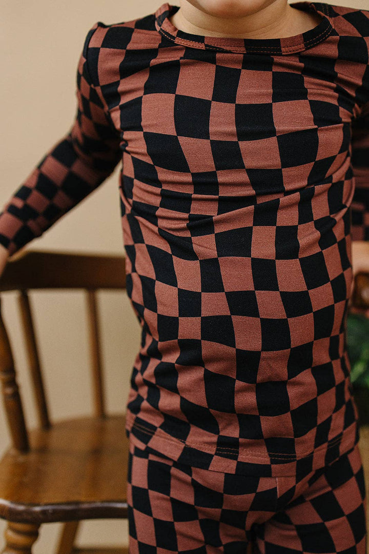 Bamboo Two Piece Set | Chocolate Wavy Checkered: 2T