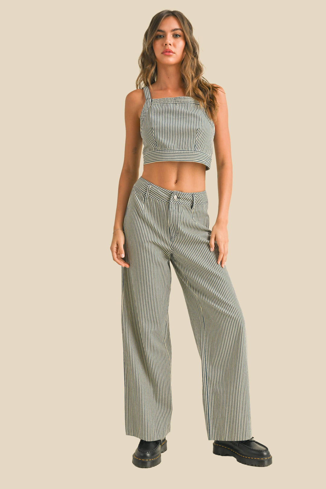 BLUE STRIPED TIED IN BACK TOP