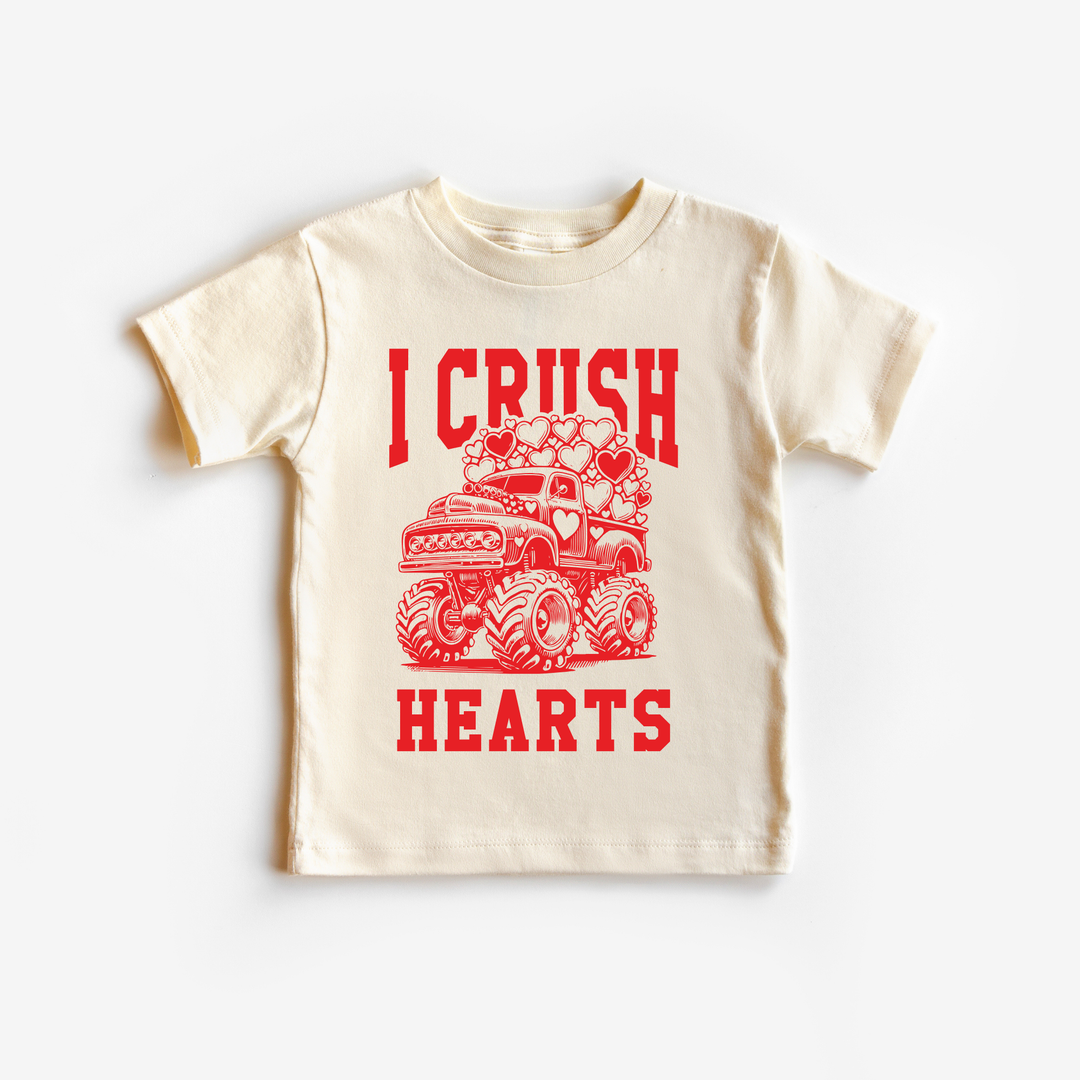 I Crush Hearts Monster Truck Valentines Day Kid Shirt    : Natural