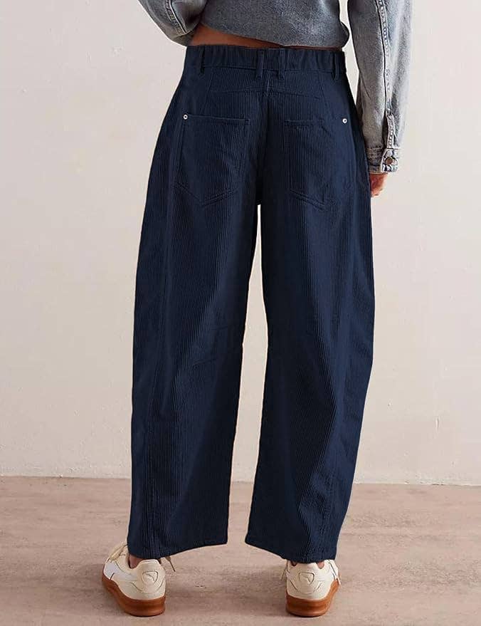 Western Ankle length corduroy barrel pants: Charcoal / S