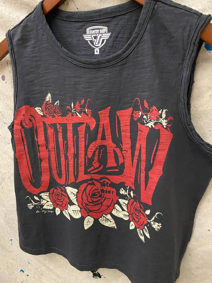 Outlaw  Muscle Crop Tee: Vintage Black
