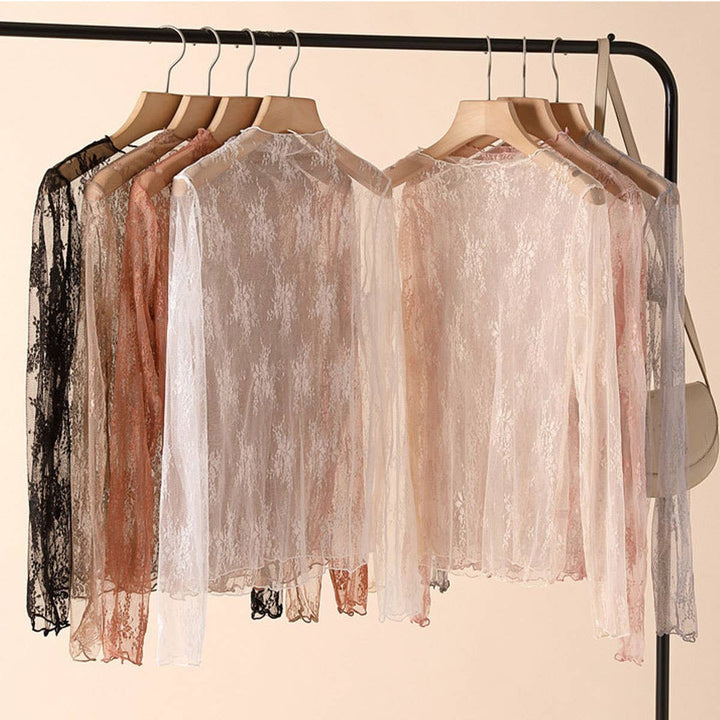 Sexy Mesh Blouse - Long Sleeve Lace Top for Women_CWTBLL3619: Black