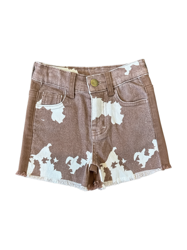 Brown Cowprint Denim Shorts