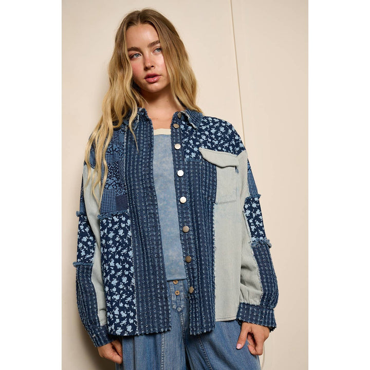PATCHWORK MIX MEDIA PRINT OVERSIZED DENIM SHACKET