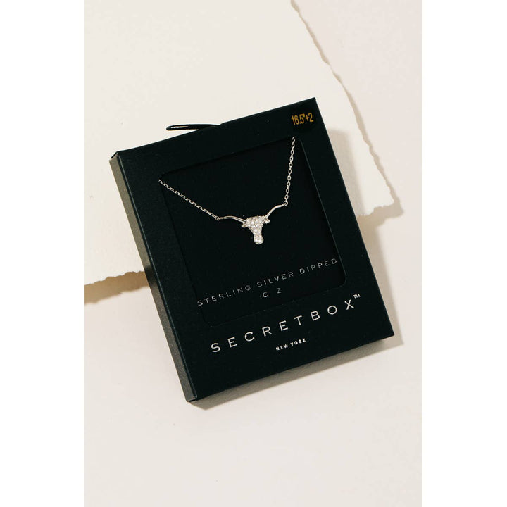 Secret Box Cz Stud Bull Head Pendant Necklace: WG