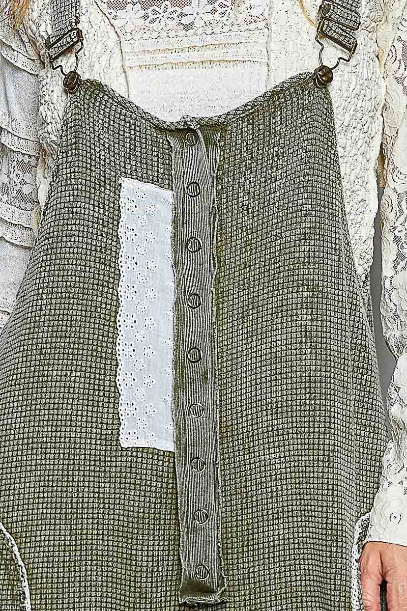 Thermal Cotton Lace Rib Placket Metal Snap Wide Leg Overall