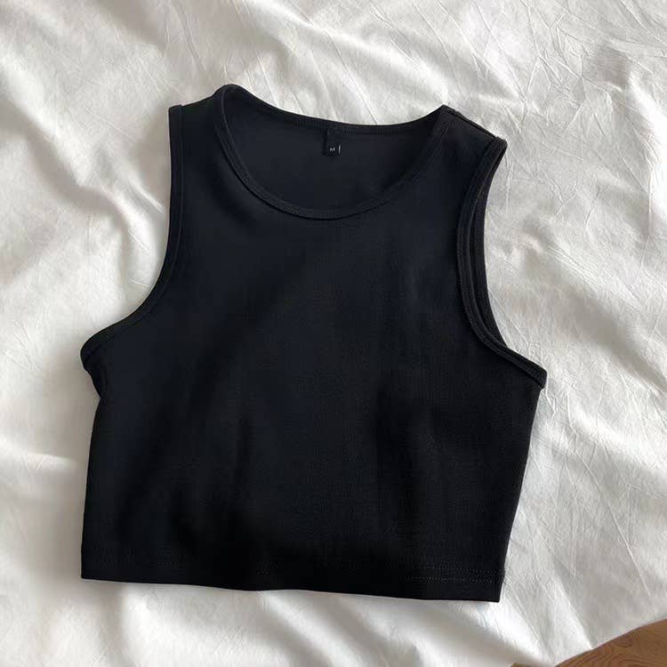 Daily r-neck sleeveless athletic crop tank top: Charcoal