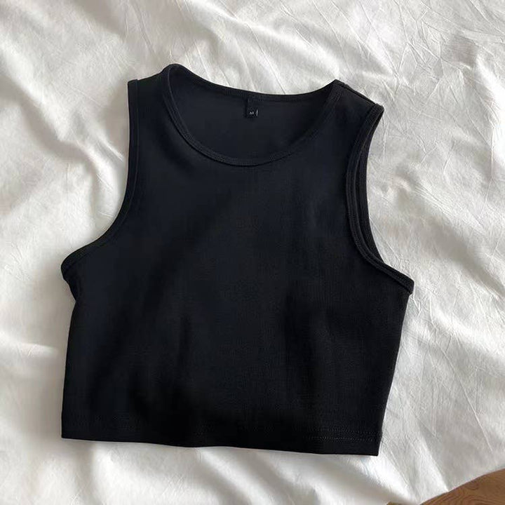 Daily r-neck sleeveless athletic crop tank top: Charcoal