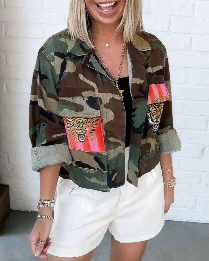 Vintage Tiger Stripe Patch Detail Camouflage Jacket: Camo / S