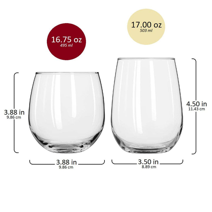 Libbey Stemless 12-Piece Red & White Wine Glass Party Set