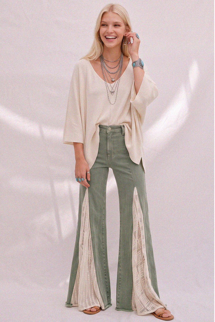 LACE DETAIL WIDE LEG JEANS