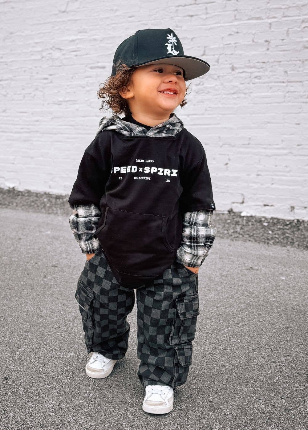 Checkered Baggy Black Kids Jeans
