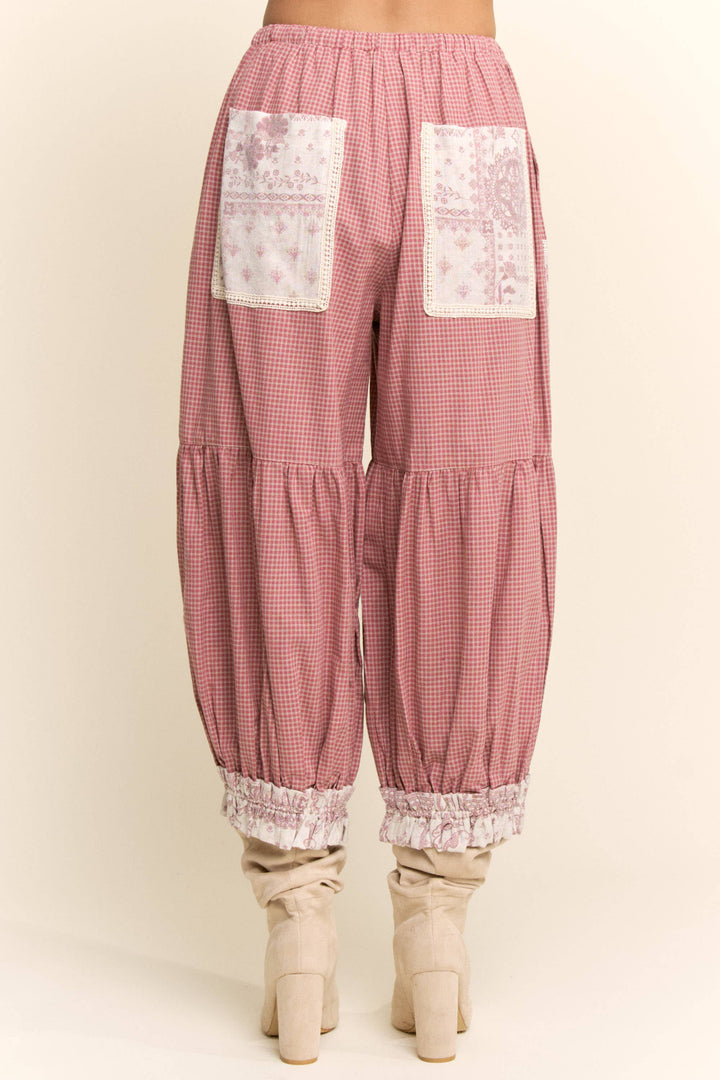 CONTRAST PATCHWORK BLOOMER PANTS: Rose Pink