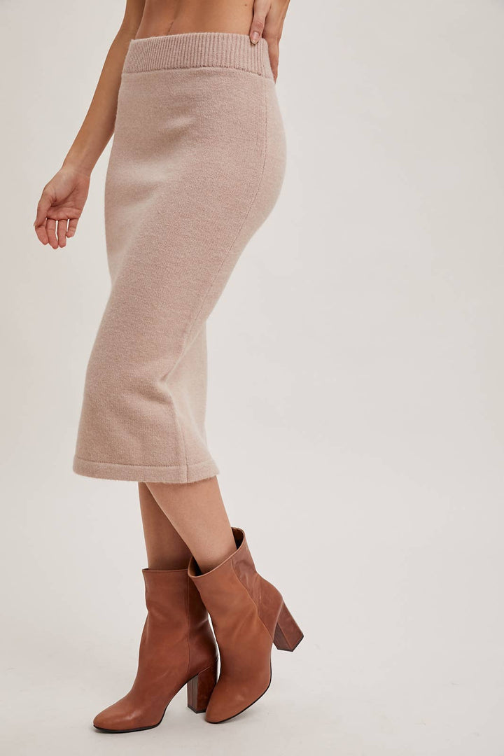 KNIT HOODIE TOP AND PENCIL SKIRT SETS: Black / S