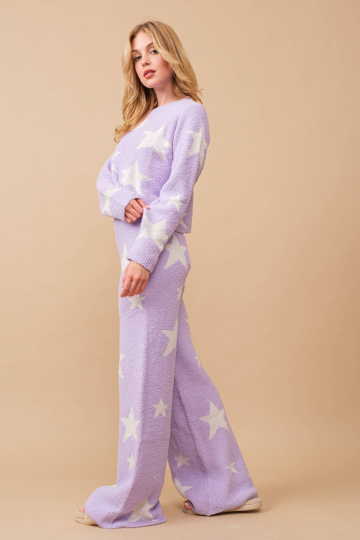 34100SET-1  - Soft Cozy Star Print Sweater with Pants: TAUPE / M