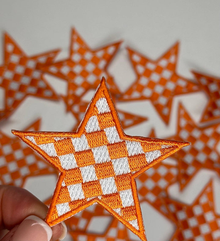 Checkered Star patch, game day patch, dance, cheer patch: Black