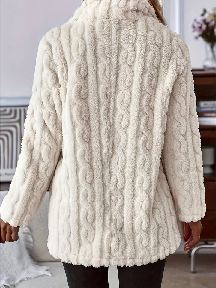 Double-sided Plush Water Ripple Button Pockets Coat: White / L