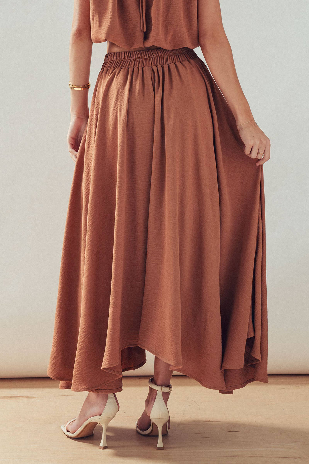 High-Waist Pleated High-Low Maxi Skirt