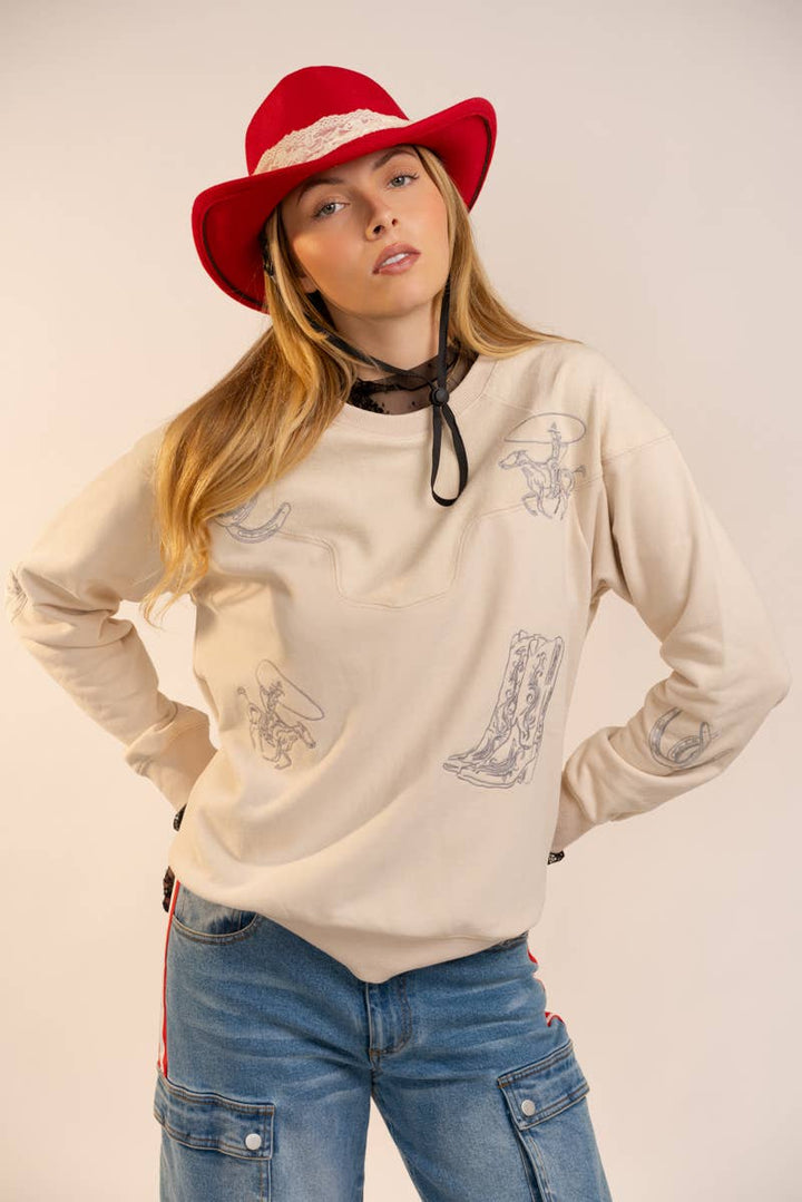 Western Yoke Cowboy Boots Sweatshirt