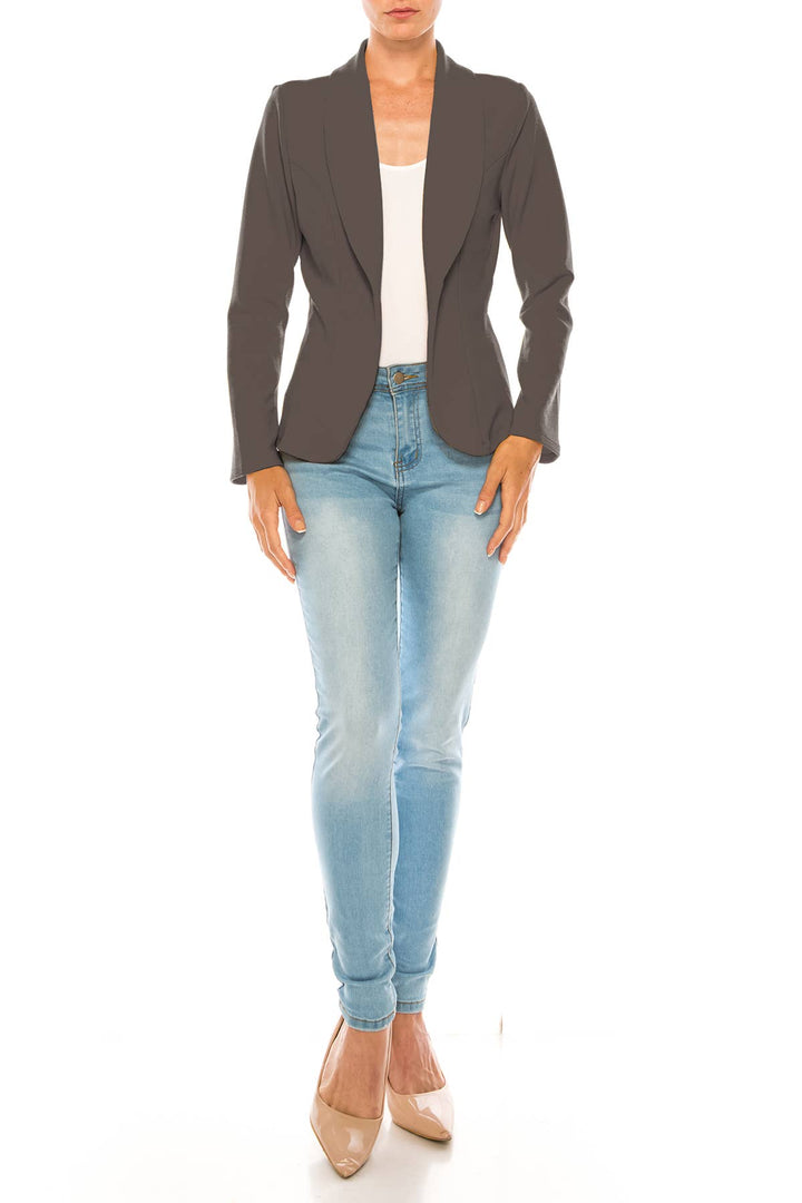 Women's Casual Office Work Long Sleeve Open Front Blazer: White / Small