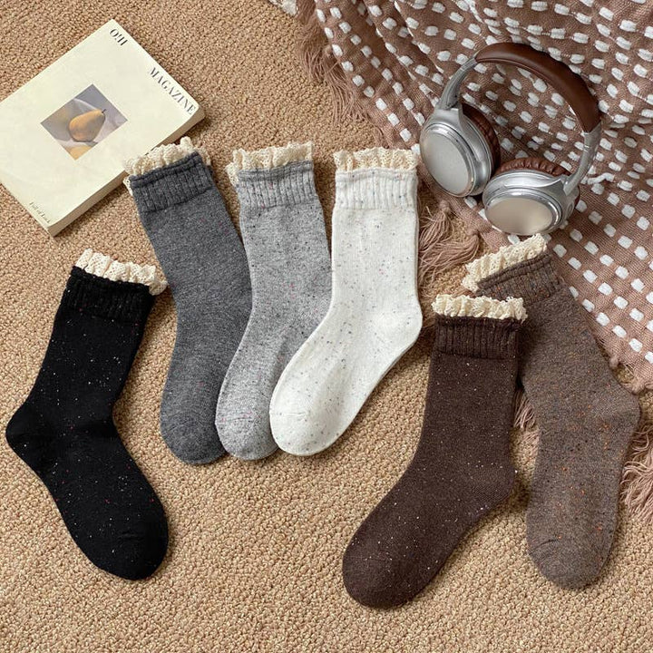Retro lace dot yarn mid-tube women's socks soft waxy socks: Gray