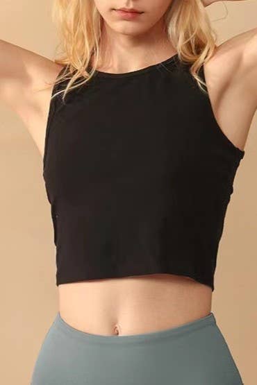 Daily r-neck sleeveless athletic crop tank top: Charcoal