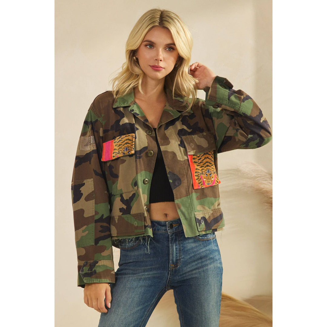 Camo jacket with Tiger Print contrast: Camo / S