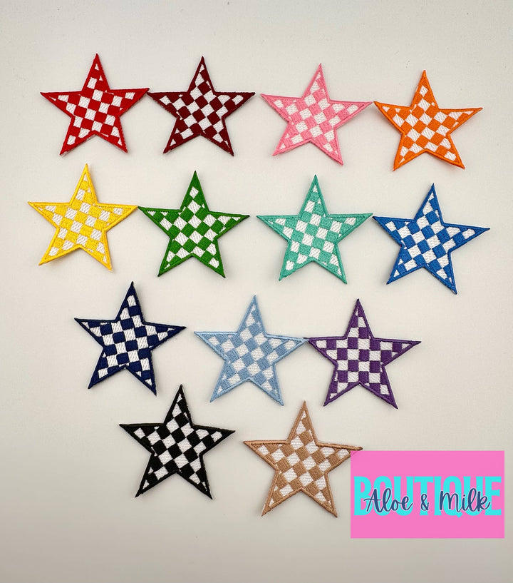 Checkered Star patch, game day patch, dance, cheer patch: Tan