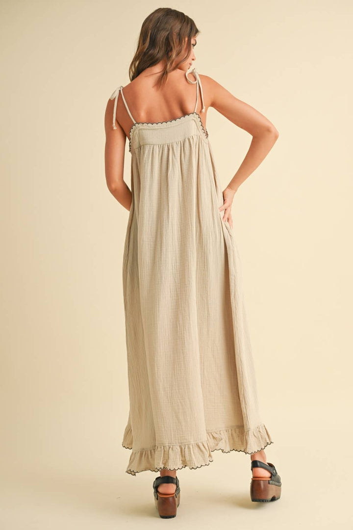 EMBROIDERED DETAIL GAUZE DRESS