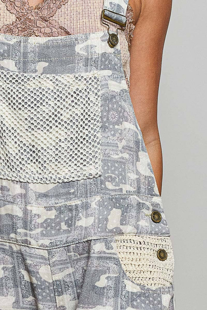 Crochet Contrast Patch Detail Chest Pocket Woven Overalls