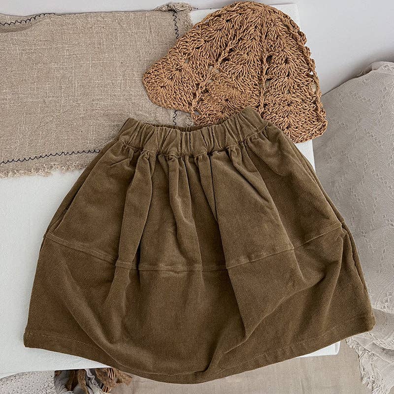 Baby Solid Color Corduroy Fabric Casual Lantern Skirt: Coffee / 110 (3-5Y)