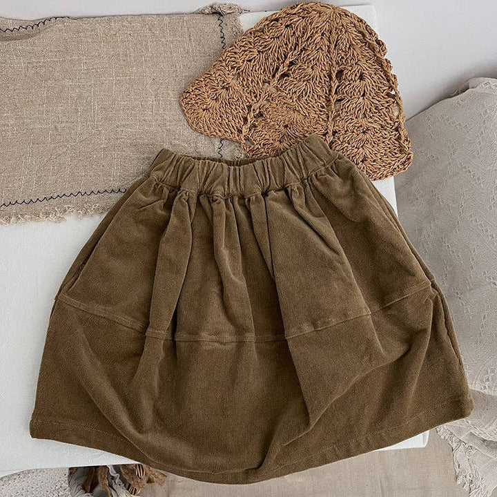 Baby Solid Color Corduroy Fabric Casual Lantern Skirt: Coffee / 110 (3-5Y)