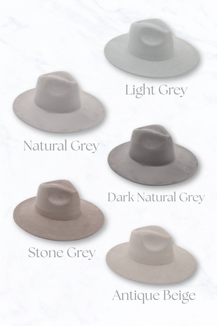Suede Large Eaves Peach Top Fedora Hat: Stone Grey