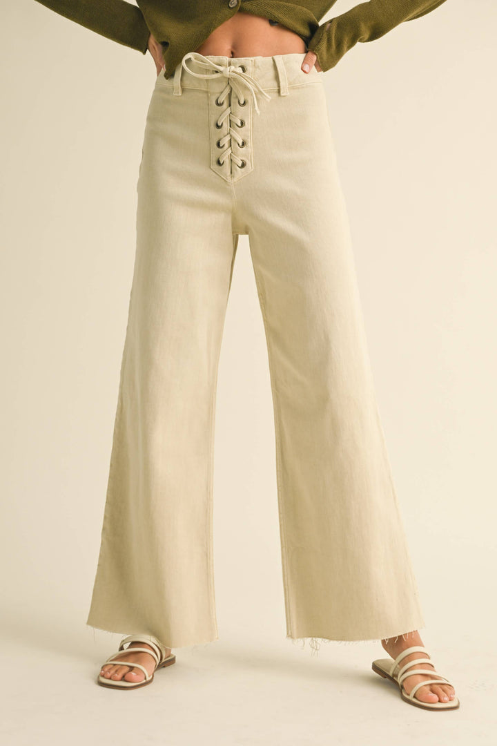 LACE-UP FRONT DETAIL STRETCHED PANTS