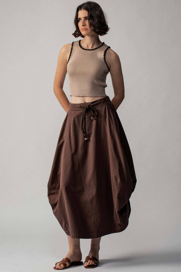 Scalloped Ribbed Knit Crop Top: KHAKI / S-2/M-2/L-2