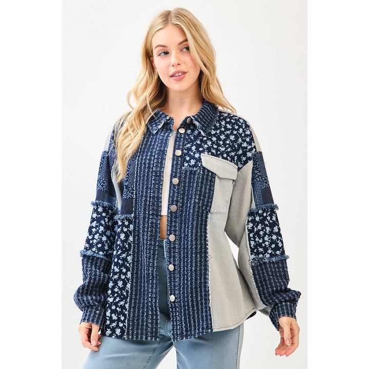 PATCHWORK MIX MEDIA PRINT OVERSIZED DENIM SHACKET