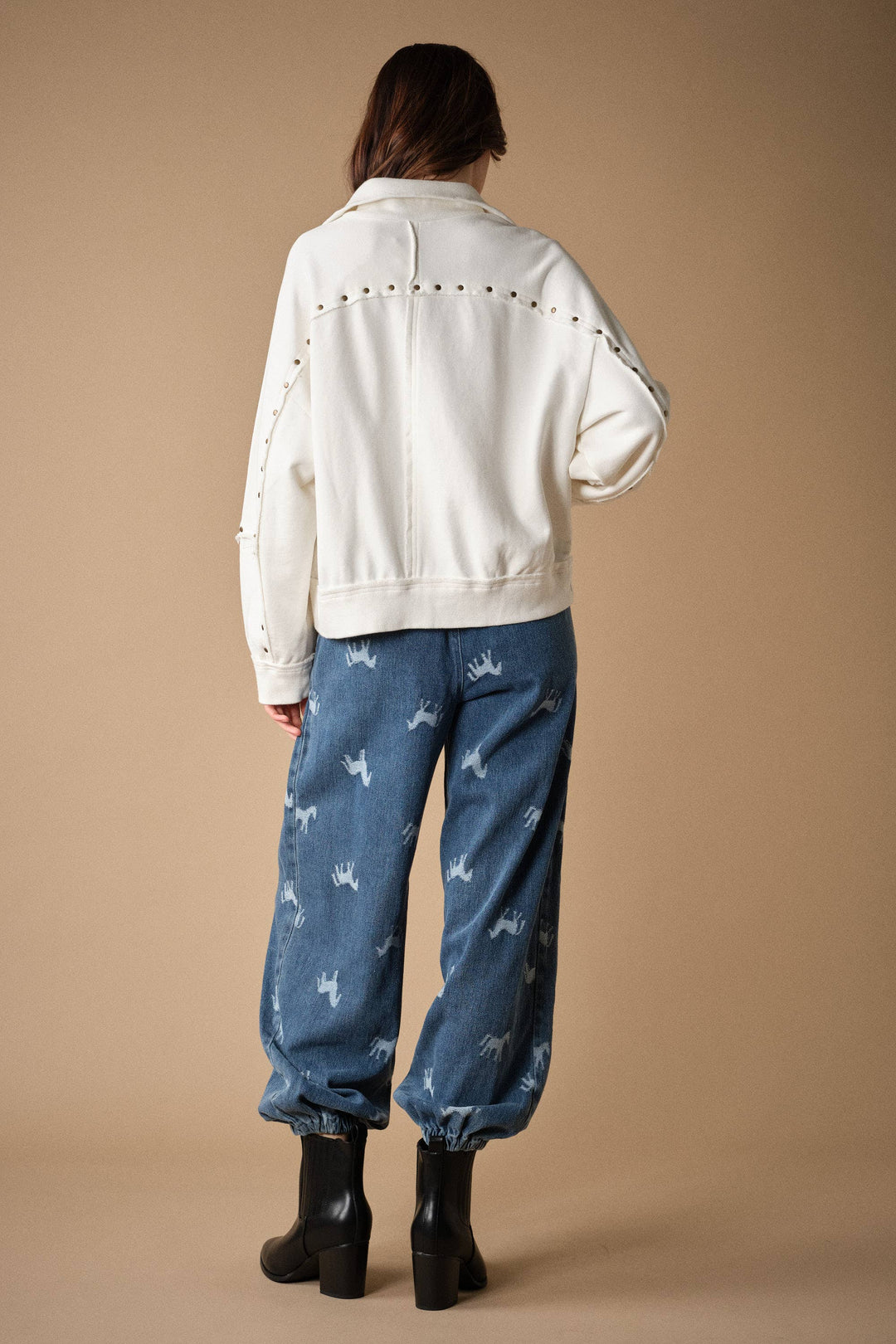 Horse Print Denim Jogger Pants