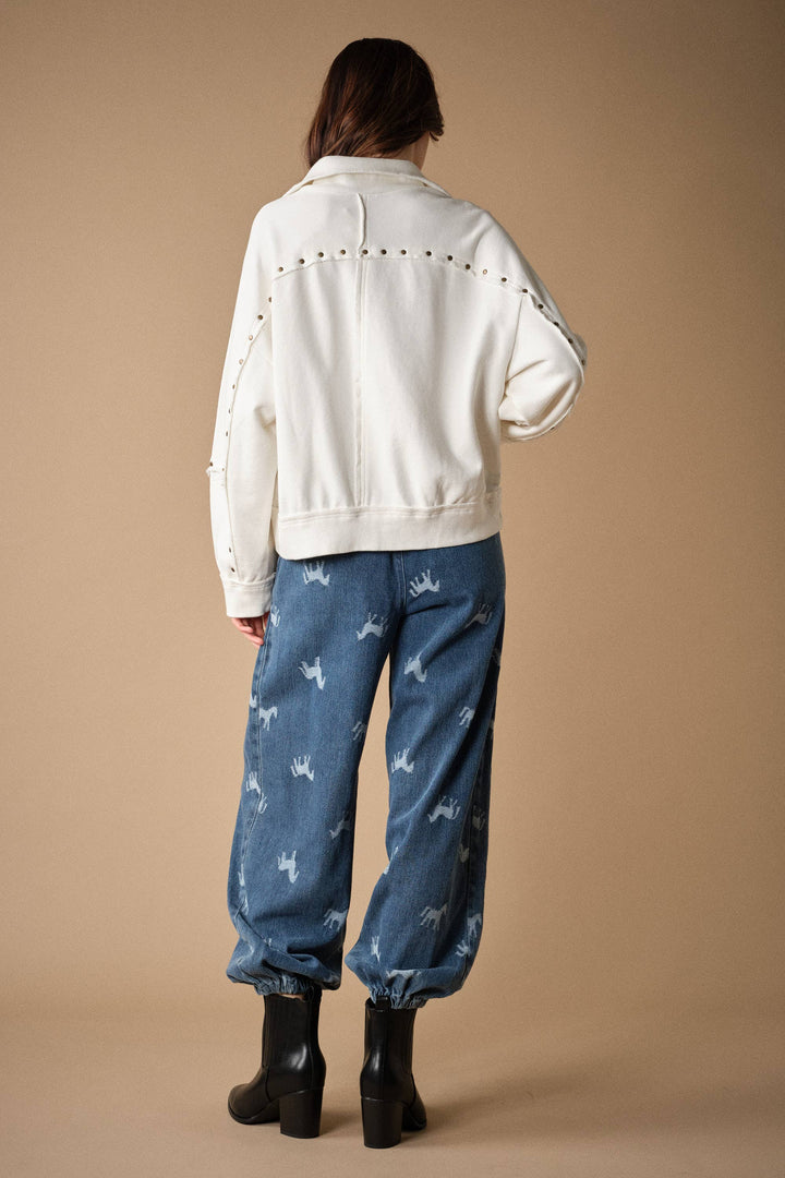 Horse Print Denim Jogger Pants