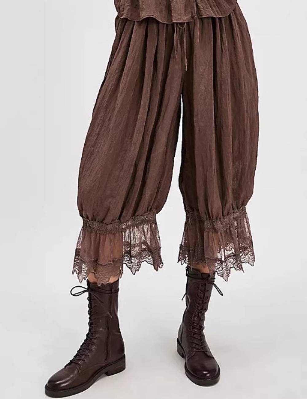 Ladies Elastic Waist Lace String Tie Lantern Pants: Black / L