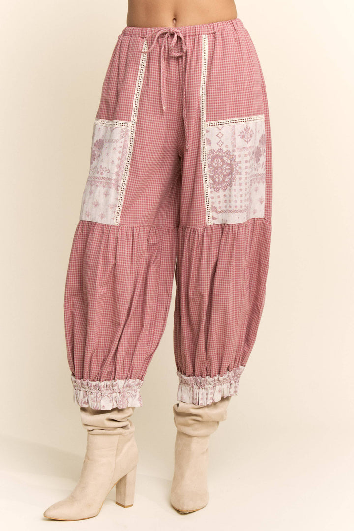 CONTRAST PATCHWORK BLOOMER PANTS: Rose Pink