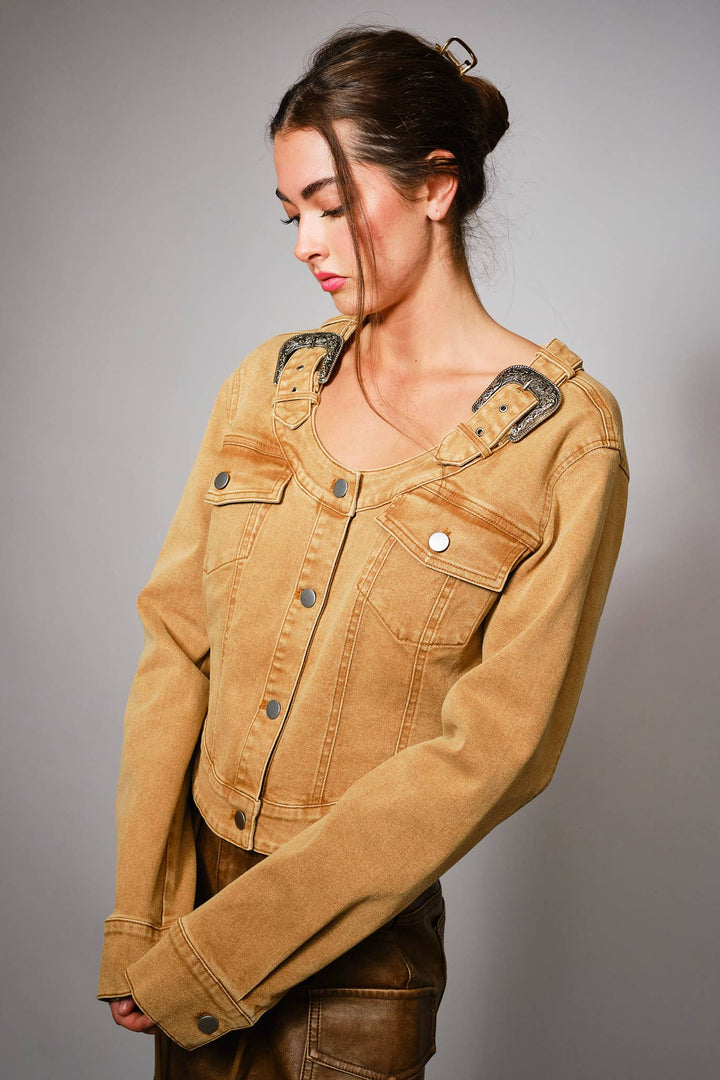 52151J Western Buckle Denim Jacket: WASHED CAMEL / S-M-L (2-2-2)
