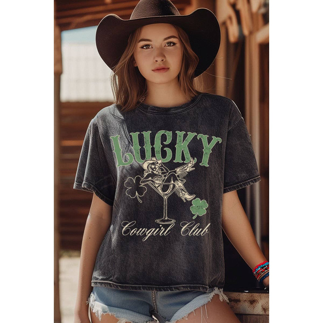 LUCKY COWGIRL CLUB MINERAL GRAPHIC TOP: Mineral Sage / S-M-L-XL(1-2-2-1)
