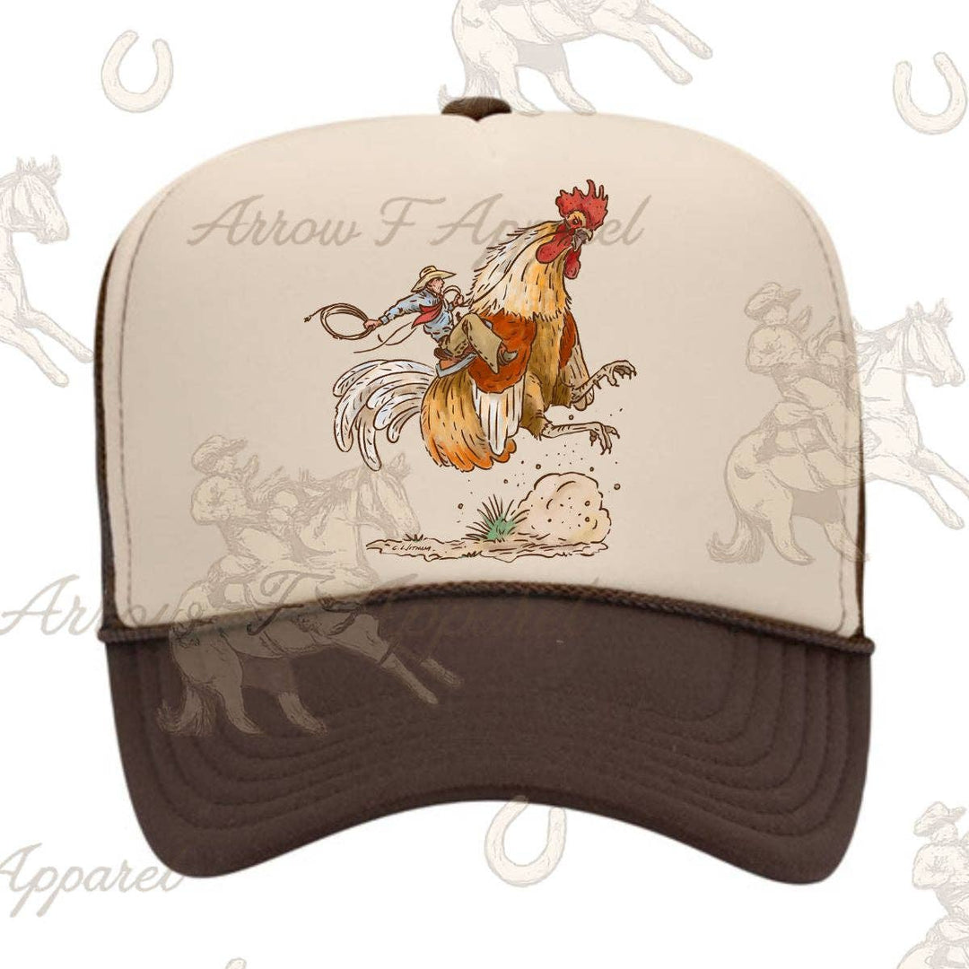 Cody Rank Rooster Trucker Hat: Adults / Tan/Brown