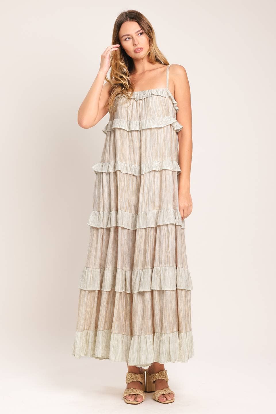 A textured woven midi dress