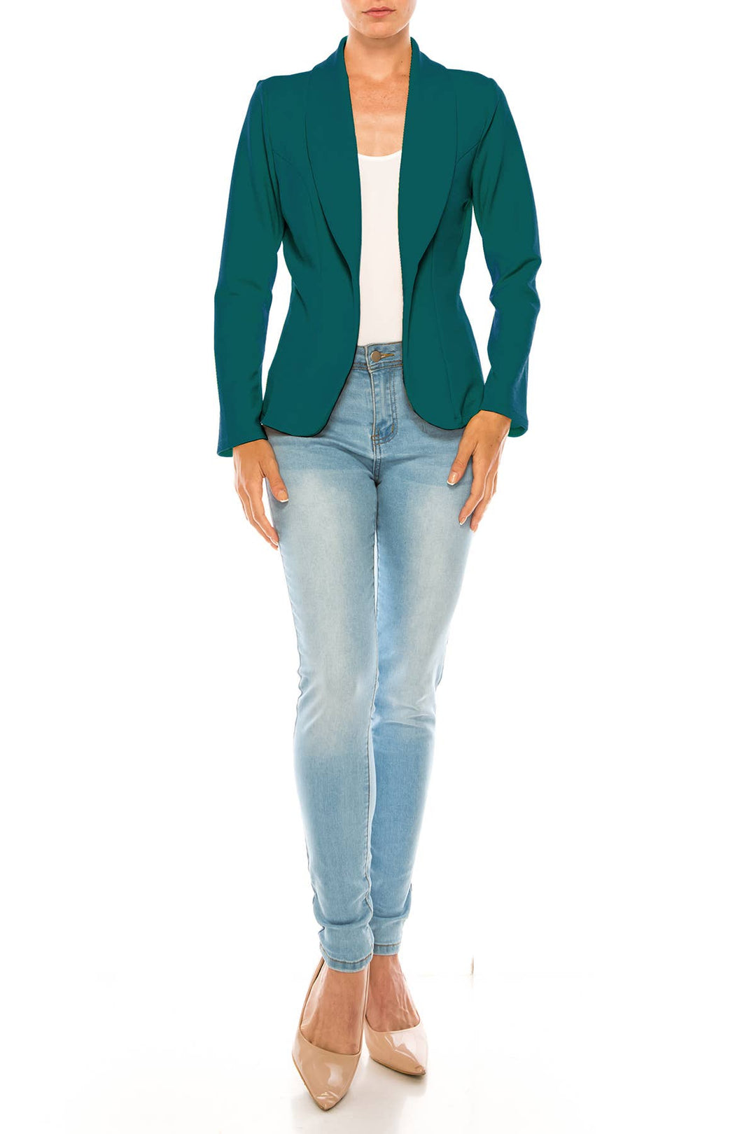 Women's Casual Office Work Long Sleeve Open Front Blazer: White / Small